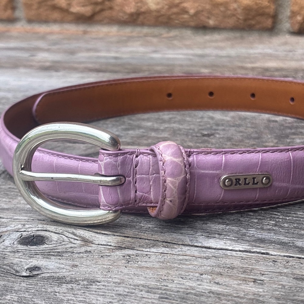 Vintage Lauren Ralph Lauren Purple Croc Embossed Leather Belt M Silver Buckle